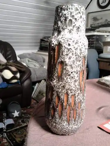 Scheurich Keramik - Modell 275-28 - Ohrvase Dekor Zickzack Designerin Gerda Heukeroth - Westdeutschland - 70er Jahre Vintage der 60-70s