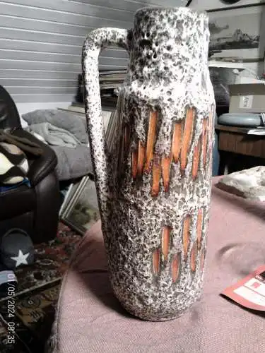 Scheurich Keramik - Modell 275-28 - Ohrvase Dekor Zickzack Designerin Gerda Heukeroth - Westdeutschland - 70er Jahre Vintage der 60-70s