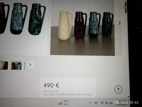 Scheurich Keramik - Modell 275-28 - Ohrvase Dekor Zickzack Designerin Gerda Heukeroth - Westdeutschland - 70er Jahre Vintage der 60-70s