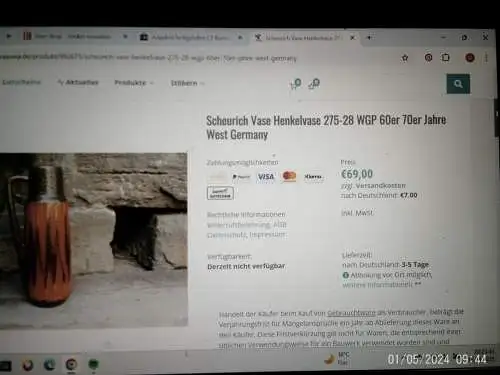 Scheurich Keramik - Modell 275-28 - Ohrvase Dekor Zickzack Designerin Gerda Heukeroth - Westdeutschland - 70er Jahre Vintage der 60-70s