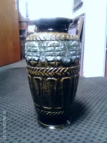 Studio Keramik Designer:Bodo Mans Ananas Azteke  Mid Century Bay Keramik Vase, 72-40, Vintage Krug, Türkis Braun um 1970 Höhe : 40 cm 