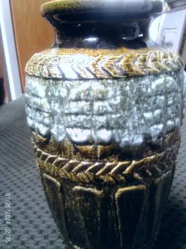 Studio Keramik Designer:Bodo Mans Ananas Azteke  Mid Century Bay Keramik Vase, 72-40, Vintage Krug, Türkis Braun um 1970 Höhe : 40 cm 