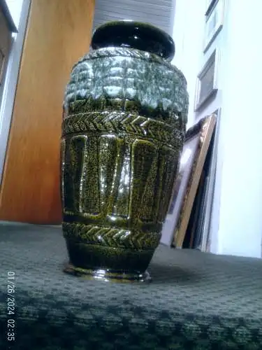 Studio Keramik Designer:Bodo Mans Ananas Azteke  Mid Century Bay Keramik Vase, 72-40, Vintage Krug, Türkis Braun um 1970 Höhe : 40 cm 