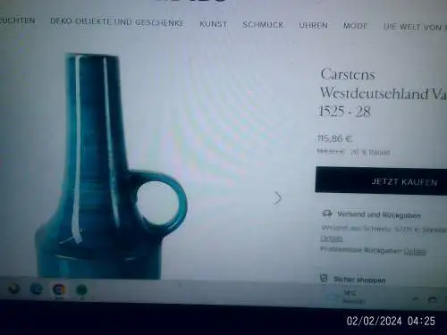  Heinz Siery von 1967 Carstens Tönnishof eine futuristische Raketenform.Ufa Space Keramik Vase Formnr: 1525-19