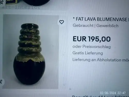Originale Fat Lava Vase „Wien“ von Scheurich, Entwurf A. Seide, 1960er Jahre Formnummer 269-40 aus der Vitrine!