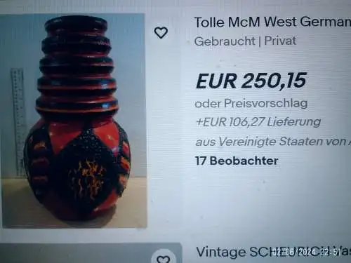 Originale Fat Lava Vase „Wien“ von Scheurich, Entwurf A. Seide, 1960er Jahre Formnummer 269-40 aus der Vitrine!