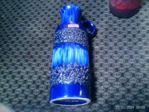 seltene Scheurich 401-28 Vase Kunstkeramik Dekor Fat Lava blau  aus den 1960 Jahren H.28 cm