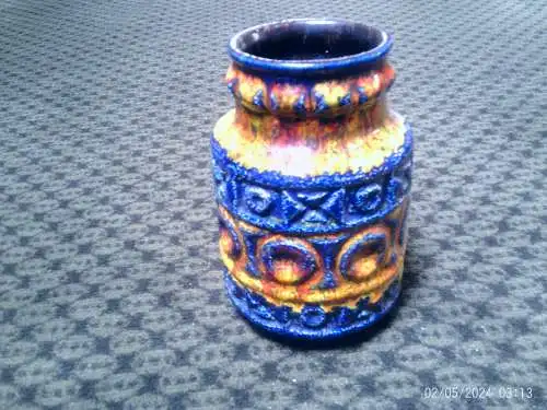  Bay Bodo Mans Keramik Vase 92 14 selten Orange Gelb Blau !!!  Höhe 14 cm  aus der Sammlervitrine Top !!