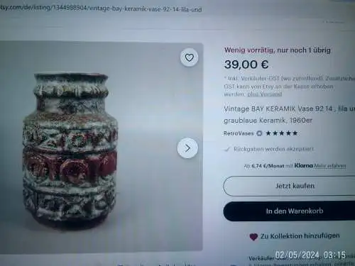  Bay Bodo Mans Keramik Vase 92 14 selten Orange Gelb Blau !!!  Höhe 14 cm  aus der Sammlervitrine Top !!