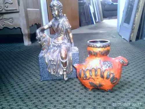 Dümler & Brieden 1960 Figur Tier Zier Keramik  Orange Grün Braun Vase Formnr.: 624-16 H: 16cm  sehr gute Erhaltung!