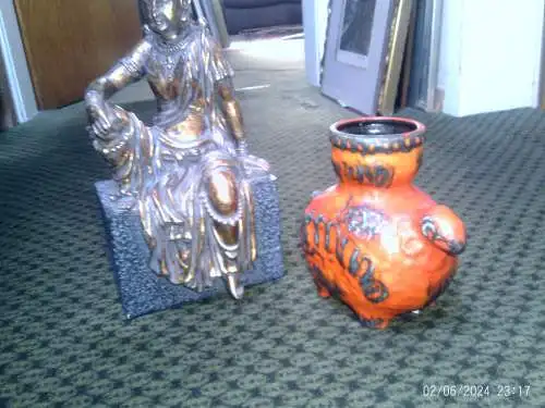 Dümler & Brieden 1960 Figur Tier Zier Keramik  Orange Grün Braun Vase Formnr.: 624-16 H: 16cm  sehr gute Erhaltung!