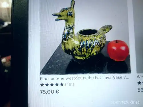 Dümler & Brieden 1960 Figur Tier Zier Keramik  Orange Grün Braun Vase Formnr.: 624-16 H: 16cm  sehr gute Erhaltung!