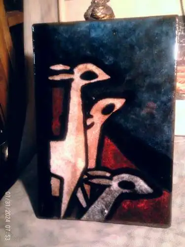 VERKAUFT !!  Atelier Schäffenacker  oder Ruscha  Wandkeramik mit Antilopen  verso signiert Hl   / cp 785Formnummer