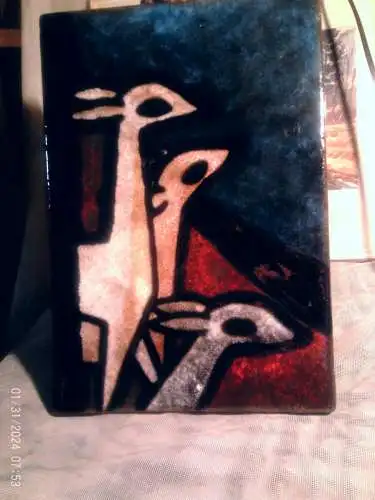 VERKAUFT !!  Atelier Schäffenacker  oder Ruscha  Wandkeramik mit Antilopen  verso signiert Hl   / cp 785Formnummer