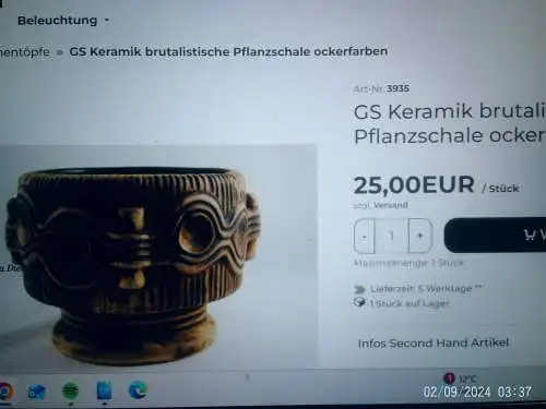 Gabriele Spang brutalistische Pflanzenschale Ockerfarben um 1960 Formnr. 253/15 