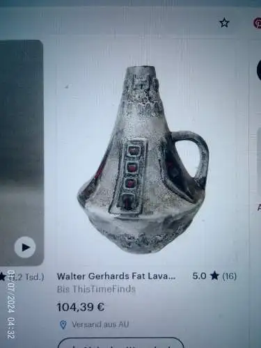 Vintage Walter Gerhards Keramik ,,Syrakus”, Formnummer S14 20 glänzend rot/aquagrün/grün blau innen, matt grau Fat Lava WGP, 1960er Jahre. Höhe 20 cm aus der Vitrine!  mehr Originale : Artkunst24-de Herzlichen Glückwunsch! von 2019-2024 hast ...