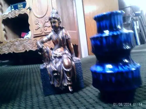 Scheurich pagoden Vase in Lauflasur mit Blautönen Formnr,; 267-25 Höhe 26 cm 