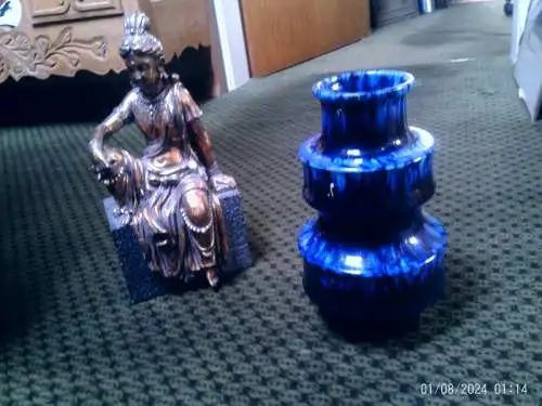 Scheurich pagoden Vase in Lauflasur mit Blautönen Formnr,; 267-25 Höhe 26 cm 