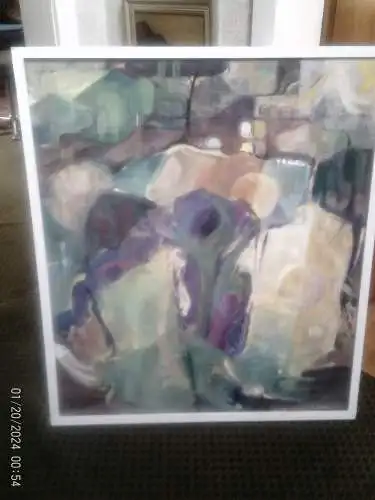 Edith Keller  datiert 1990" Konstruktive Stadtansicht mit einem Park" Malstil ist : expressiv-kubistisch