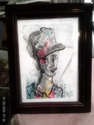 Brain Esch Neuenstadt-Bürg geb.1986"Punkerin mit Kappe" signiert datiert 7.2024 Öl auf Papier