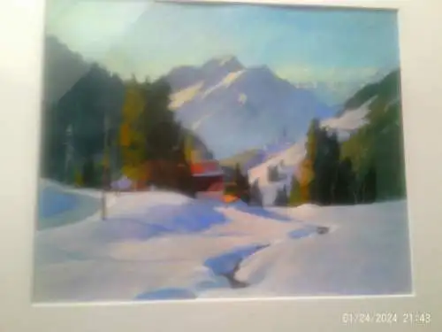 Post-impressionistischen Gebirgs- und Winterlandschafts Aquarell   wohl  Otto Ludwig Schneider 1865-1911