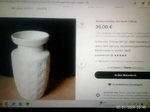  berühmtes Dekor Prisma herrlich weiss Vase 60er Jahre Scheurich 261-18 Höhen  18 cm 
