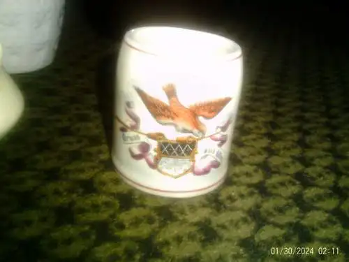 Ulmer Spatz Andenken Krüglein um 1900 H:7cm aus der Vitrine !