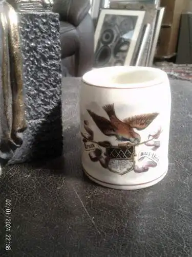 Ulmer Spatz Andenken Krüglein um 1900 H:7cm aus der Vitrine !