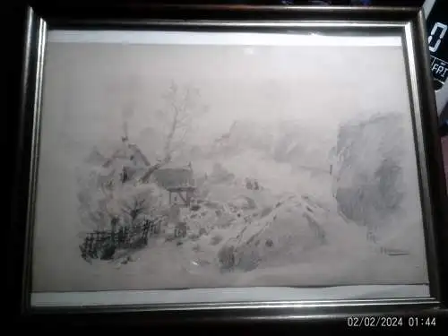 Ludwig Eibl 1842 Wien 1918 " Alpenansicht mit Steinbrücke Gebirgsbach und Bauernhäuser " signiert 