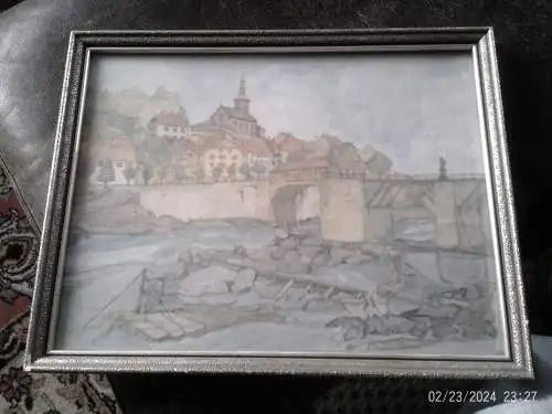 Stadtstaffage von Laufenburg am Hochrhein Aquarell signiert .. um 1900 Umfeld Gustav Schönleber  1851-1917