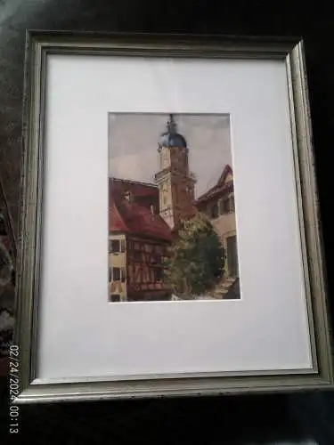 Richard Volz 1875-1928 signiert R.Volz datiert 1928 "Heilbronn Stadtkirche mit Fachwerkhäusern"