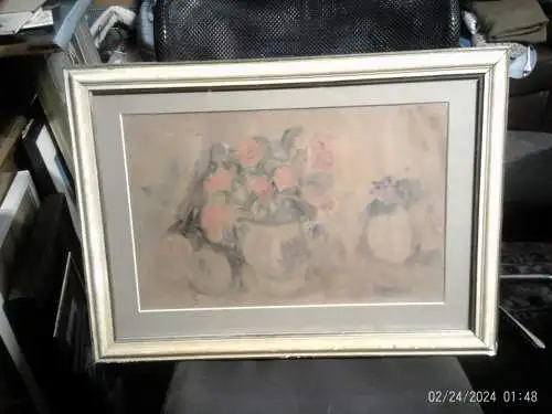 Alfred Mez (1887 Freiburg- 1955 Zürich " Obst und Blumen Stilleben auf einem Tisch"  signiert datiert 1921