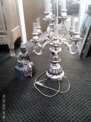 Kandelaber polychrome Vergoldung Holz 9 flammig im Rokok /Barock Dekor Frankreich um 1970 