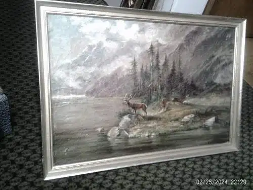 K.Bartosch  deutscher maler XIX-XX" Frühlingsstimmung mit Wildrudel am Königsee im Hintergrund St. Batholomä/Watzmann" signiert datiert 1912 Ölgemälde mit Rahmen Masse: 48cm x 34 cm 