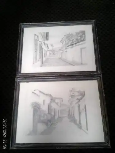 Erni  Brasilianischer Künstler XX "Stadtstaffage von Paroti " signiert u. datiert 85 Silberstiftzeichnung