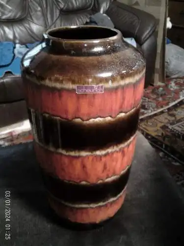  Europe Line Dekor in Rot und Hellbraun Scheurich 517-38 Etikett um 1965 Höhe 38 cm aus der Vitrine