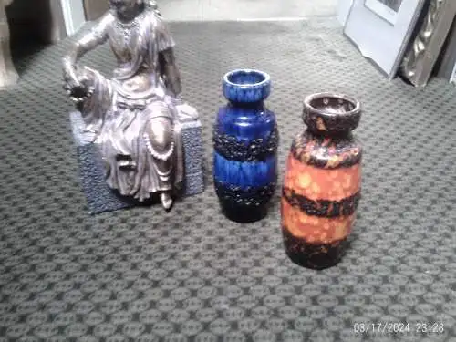 2 Stück Scheurich 210 /18 seltene seltene orange schwarze Fat Lava Vintage Vase Mid Century Modern West German Pottery 1970er Jahre