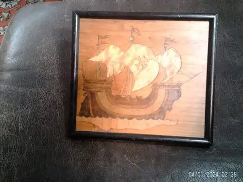 Oskar Higlister , Bad Cannstatt  kleines Intarsienbild " Santa Maria"