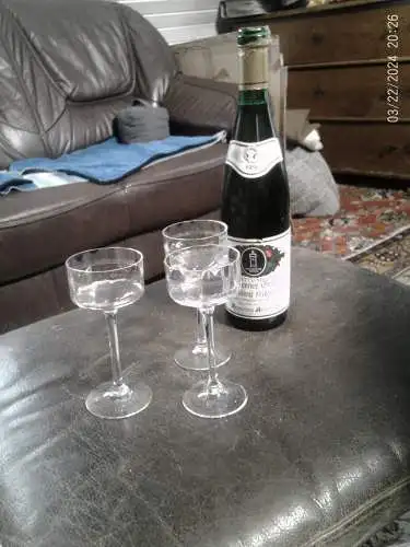 3 Stück Set Peter Behrend 5Art Nouveau Poschinger  Stengel Kristall klar Glas Gläser geschliffen  für Riesling um 1910 