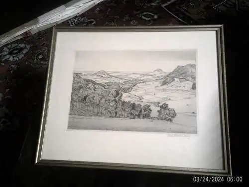 Felix Hollenberg Sterkerade/Ruhr 1868 - Gomadingen 1945. "Achalm mit Georgenberg " Radierung signiert um 1895 