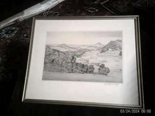 Felix Hollenberg Sterkerade/Ruhr 1868 - Gomadingen 1945. "Achalm mit Georgenberg " Radierung signiert von 1931 im Werkverzeichnis von  Heide Büttenbemder die Nr. 233