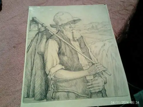 Fritz Siegrist, 1888 Karlsruhe - 1963, Mitglied der Grötzinger Malerkolonie der 2. Generation "Bauer auf dem Nachhauseweg"