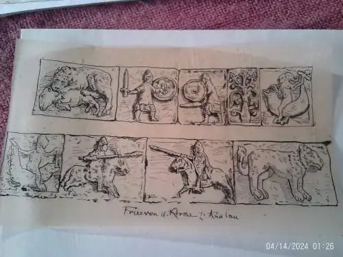 "Fries mit Jagdzenen Abteikirche Saints-Pierre-et-Paul im elsässischen Andlau " Federzeichnung