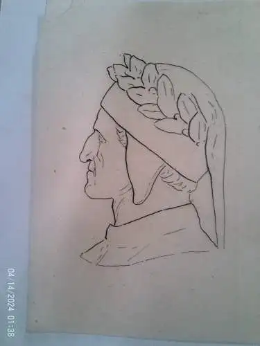 Feder Profilzeichnung " italienischen Dichters Dante Alighieri.  Dante (1265–1321) "  um 1900 Jhd
