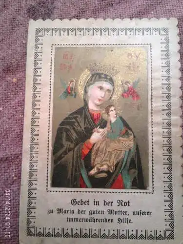 Katholische Gebetskarte "Byzantinische Ikone, die Maria mit dem Jesuskind darstellt ".  um 1900 Jhd aufklappbar !