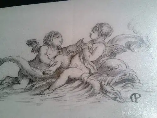Eduard Karl Gustav Pistorius 1796 Berlin 1862 Karlsbad "  Putten oder Amorettenmit Wels " Federzeichnung  monogr. C.P. datiert 1815