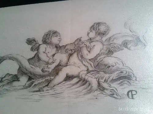 Eduard Karl Gustav Pistorius 1796 Berlin 1862 Karlsbad "  Putten oder Amorettenmit Wels " Federzeichnung  monogr. C.P. datiert 1815