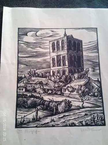 Linolschnitt "Jakobikirche (Jacobikirche) in Thorn (Torun), Westpreußen"