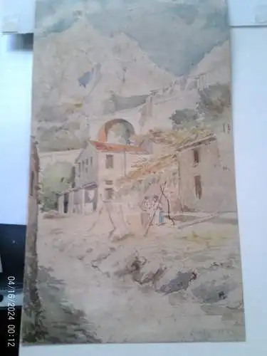 Franz Theopold Horny 1798 Weimar 1824 Olevano  "MENTON. DER ABGRUND UND DIE GRENZBRÜCKE" Aquarell signiert u. 1820 datiert