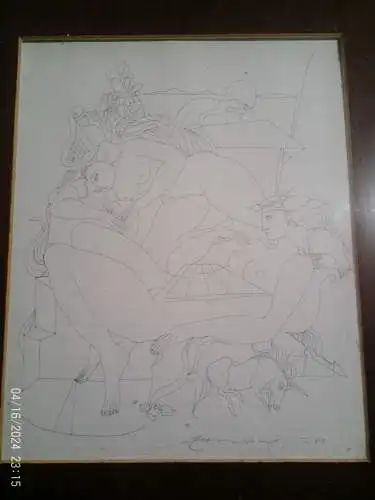 Picasso "Die Ruhe des Bildhauers vor einer Bacchanale mit einem Stier" Lithografie Motiv: "Suite Vollard"-Serie. datiert 1983